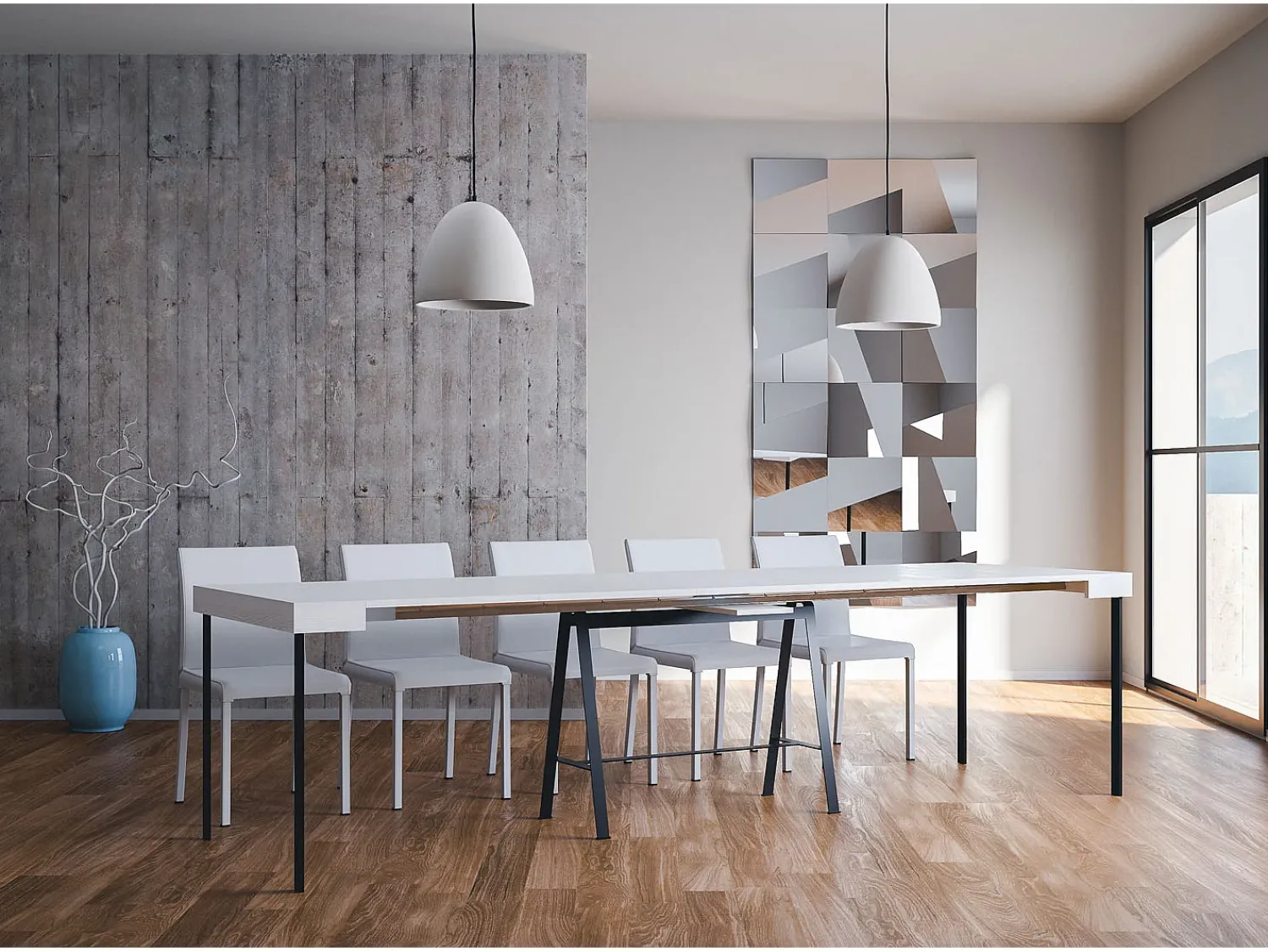 Hot ITAMOBY Mesa consola extensível 90x40/300 cm Banco Evolution Cinza Branca quadro Antracite Branco