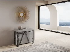 Consola*Ityhome Mesa consola extensível 90x40/196 cm Kerpa Small cimento quadro antracite Cinzento
