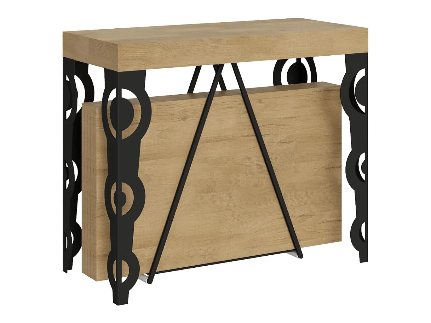 Consola|Ityhome Mesa consola extensível 90x40/196 cm Aceres Small carvalho natural quadro antracite Castanho