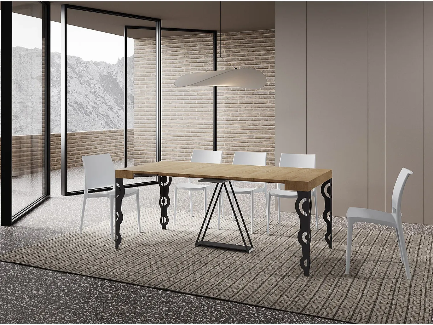 Consola|Ityhome Mesa consola extensível 90x40/196 cm Aceres Small carvalho natural quadro antracite Castanho