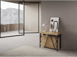 Consola|Ityhome Mesa consola extensível 90x40/196 cm Aceres Small carvalho natural quadro antracite Castanho