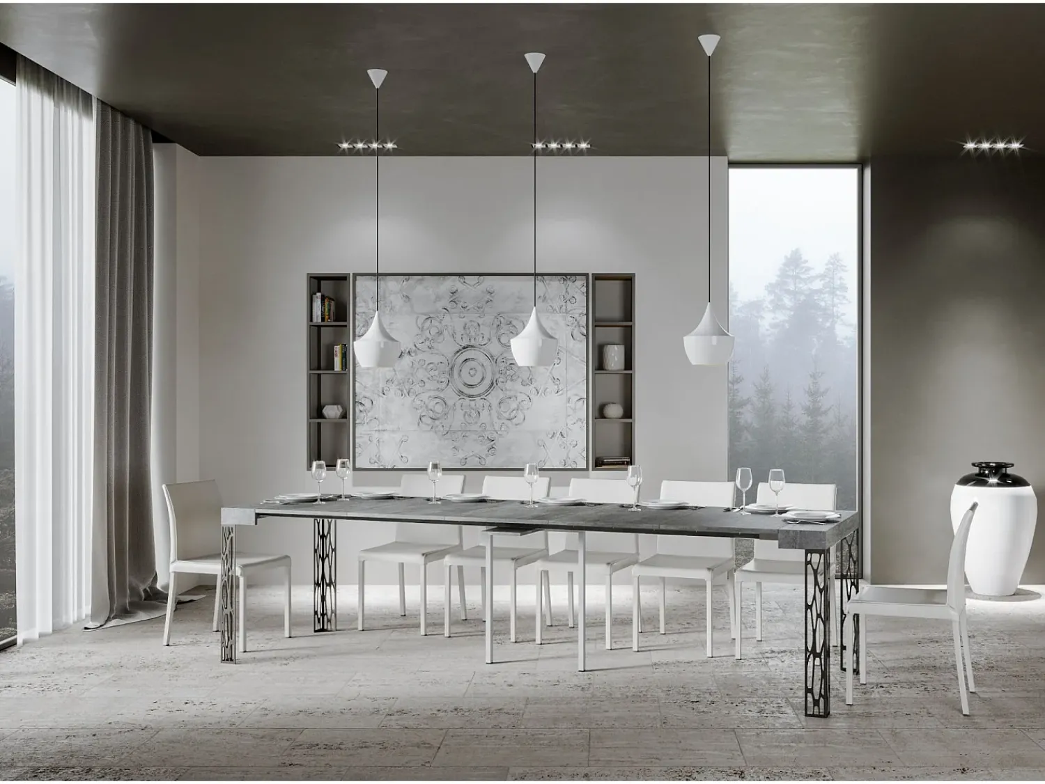 Consola|ITAMOBY Mesa consola extensível 90x40/300 cm Ghibli Cimento quadro Antracite Cinzento