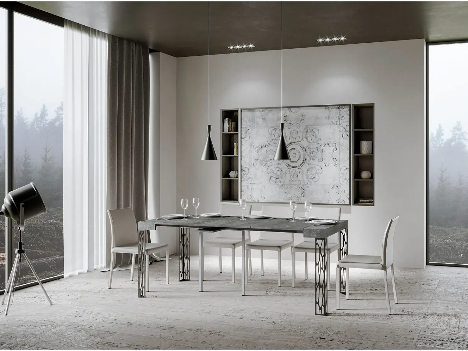 Consola|ITAMOBY Mesa consola extensível 90x40/300 cm Ghibli Cimento quadro Antracite Cinzento
