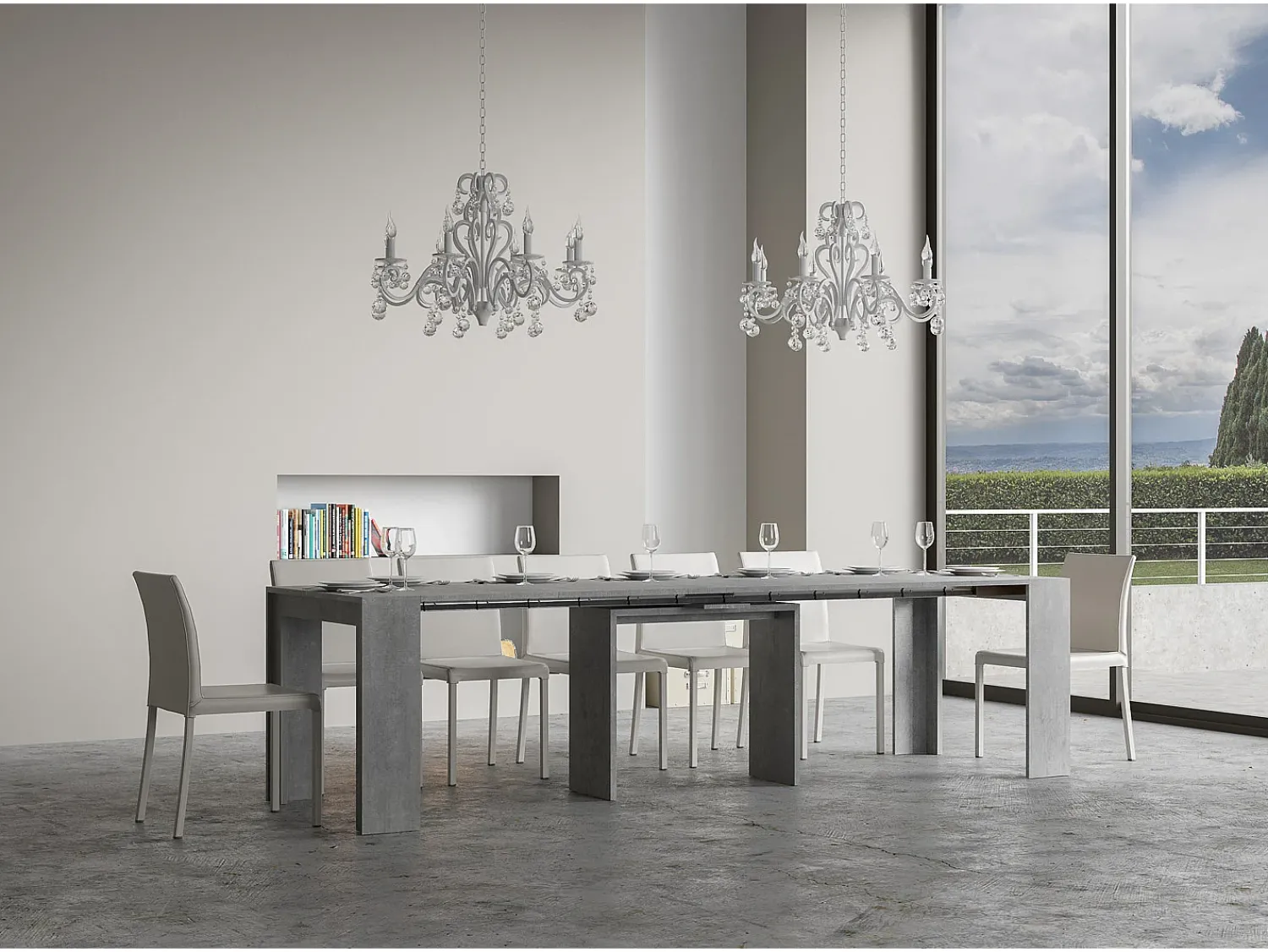 Consola*ITAMOBY Mesa consola extensível 90x42/302 cm Mia Cimento Cinzento