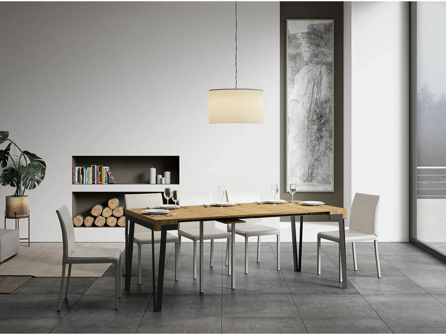 ITAMOBY Mesa consola extensível 90x40/196 cm Rio Small Carvalho Natural quadro Antracite Natural claro
