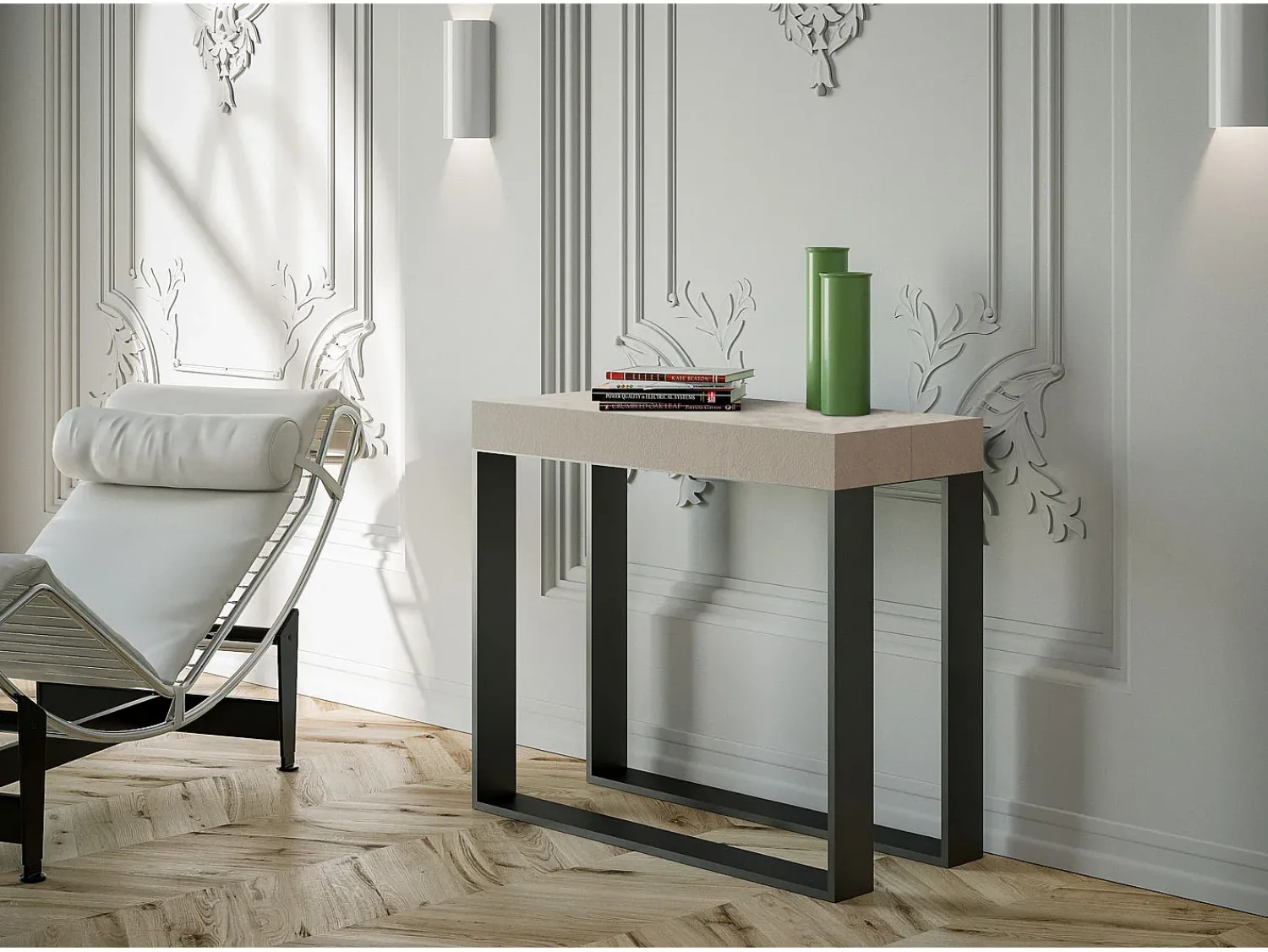Outlet ITAMOBY Mesa consola extensível 90x40/196 cm Elettra Small Cachemira quadro Antracite Cinzento