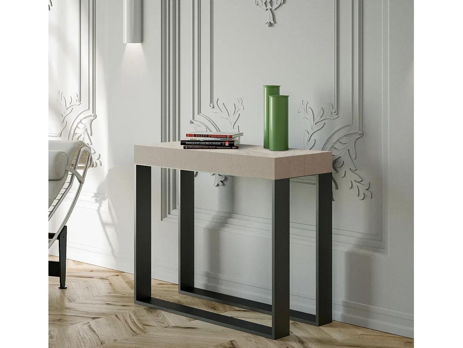 Outlet ITAMOBY Mesa consola extensível 90x40/196 cm Elettra Small Cachemira quadro Antracite Cinzento