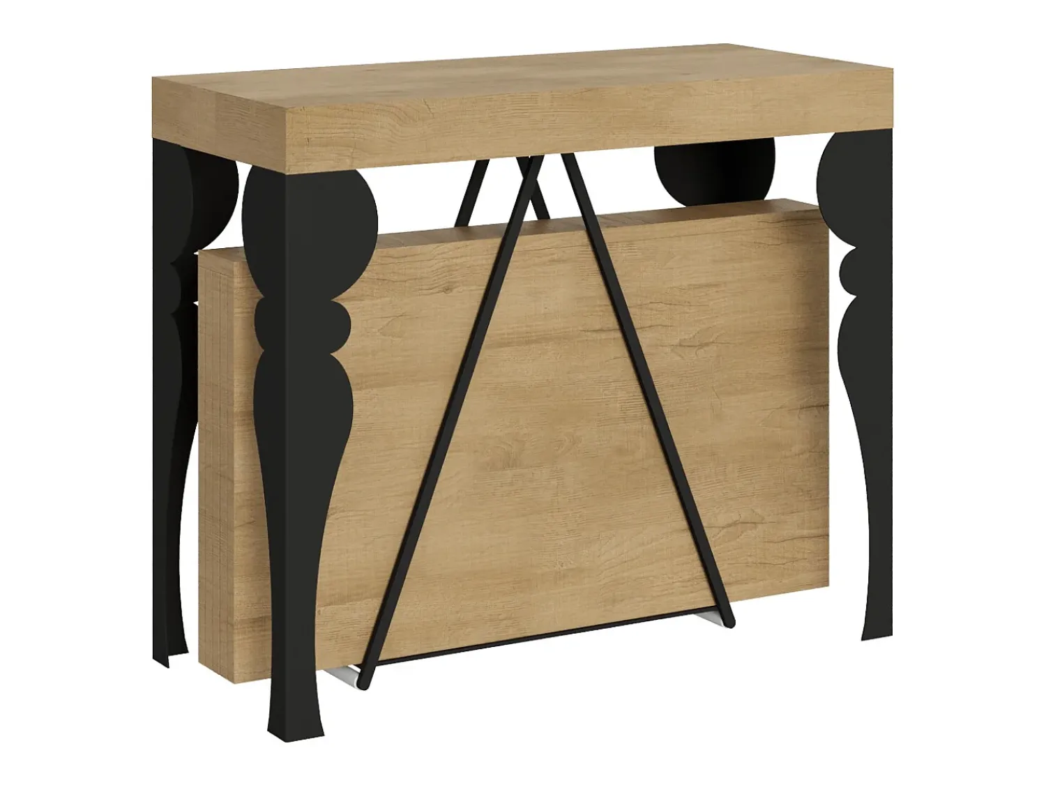Consola|Ityhome Mesa consola extensível 90x40/196 cm Riza Small carvalho natural quadro antracite Castanho