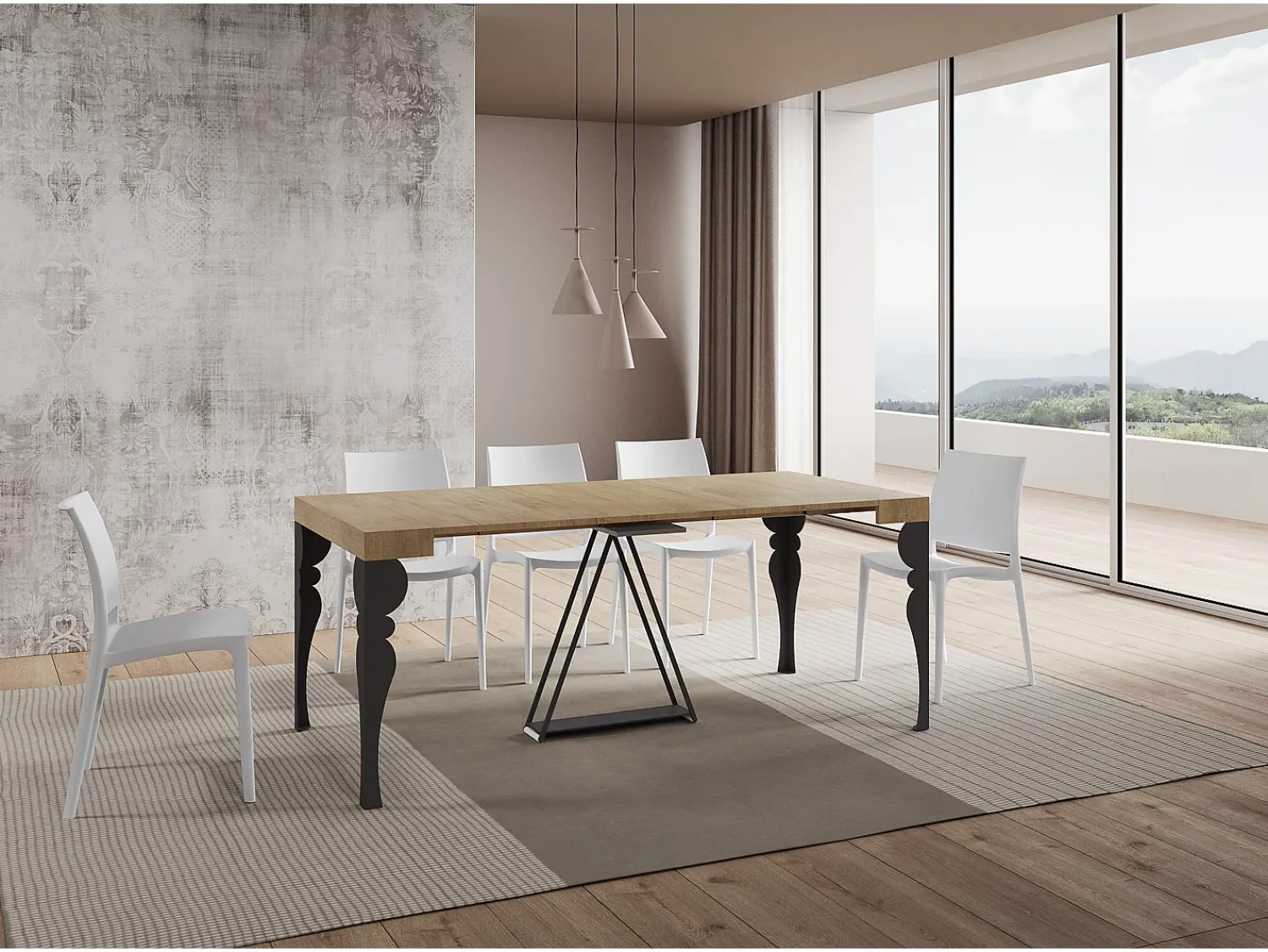 Consola|Ityhome Mesa consola extensível 90x40/196 cm Riza Small carvalho natural quadro antracite Castanho