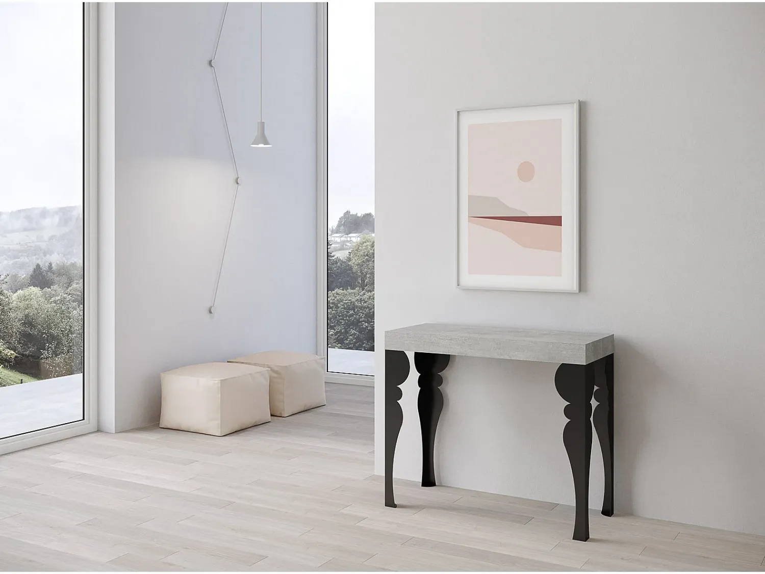 ITAMOBY Mesa consola extensível 90x40/300 cm Paxon Cimento quadro Antracite^ Consola
