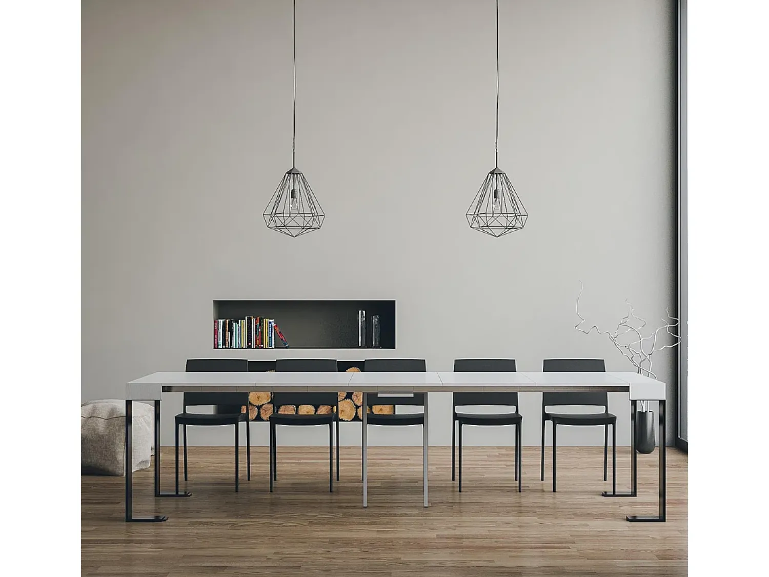 Consola*ITAMOBY Mesa consola extensível 90x40/300 cm Tecno Cinza Branca quadro Antracite Branco