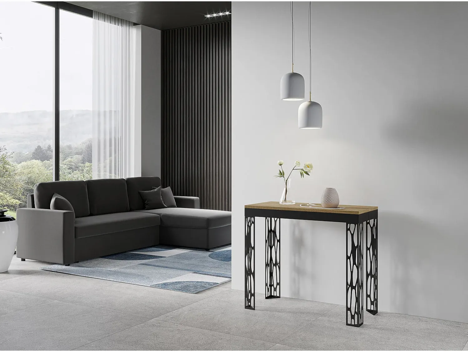 Consola*ITAMOBY Mesa consola extensível 90x40/300 cm Ghibli Evolution Carvalho Natural quadro Antracite Natural claro