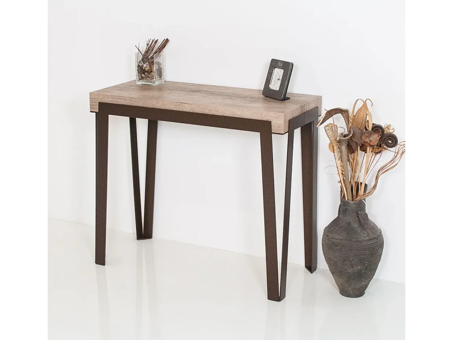 ITAMOBY Mesa consola extensível 90x40/300 cm Rio Carvalho Natural quadro Ferrugem Castanho