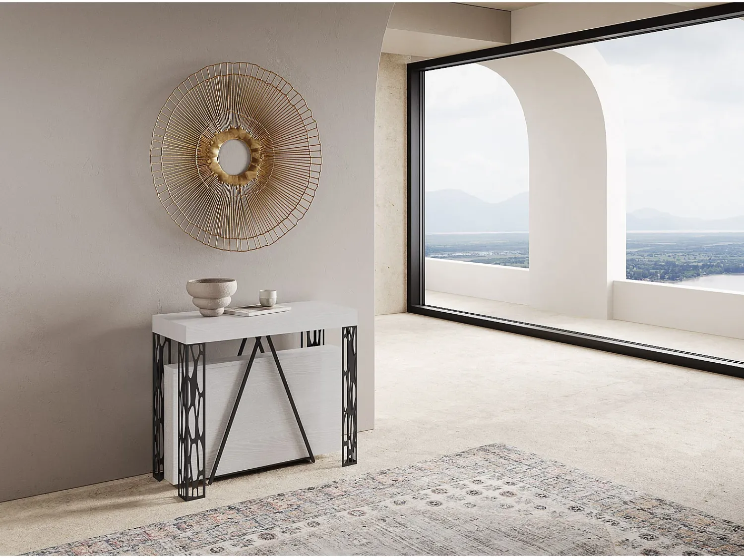 Hot Ityhome Mesa consola extensível 90x40/300 cm Kerpa cinza branca quadro antracite Branco