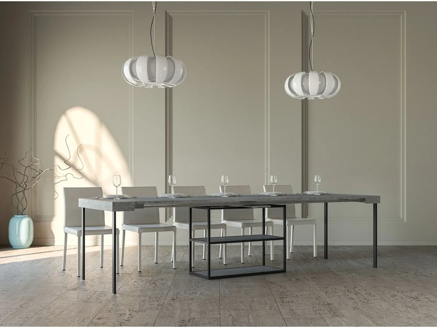 Consola|ITAMOBY Mesa consola extensível 90x40/300 cm Plano Cimento quadro Antracite Cinzento