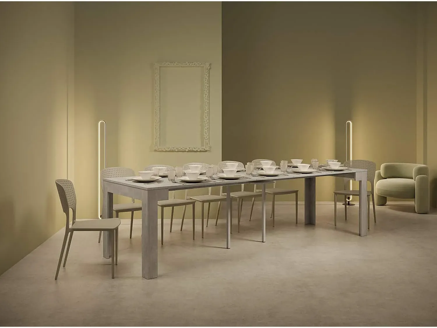 Consola*Ityhome Mesa consola extensível 90x42/302 cm Bora cimento Cinzento
