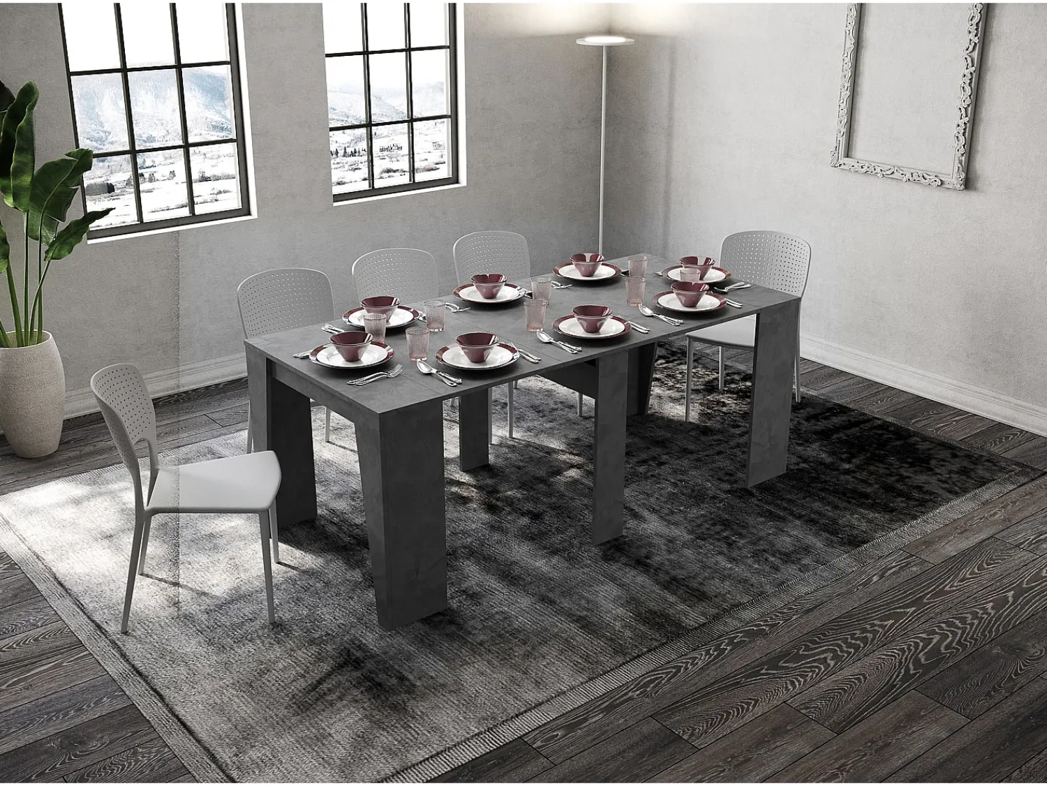 Ityhome Mesa consola extensível 90x48/204 cm Anvar Small antracite espatulado^ Consola