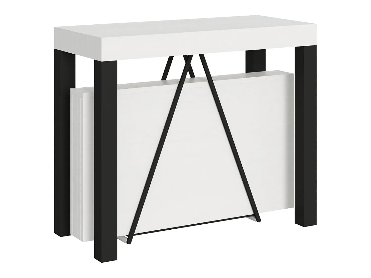 Consola*Ityhome Mesa consola extensível 90x40/300 cm Tiris cinza branca quadro antracite Branco
