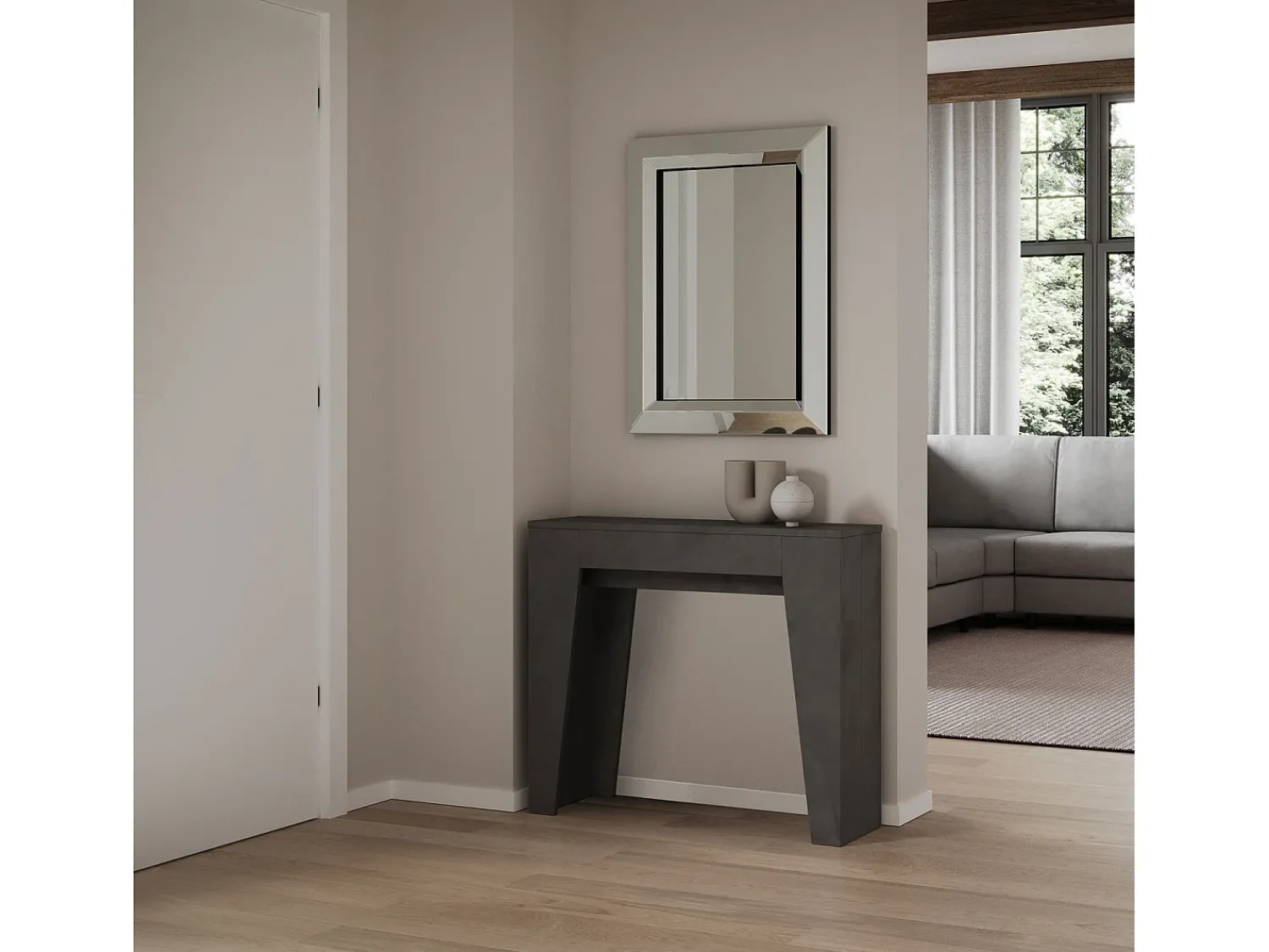 Consola|ITAMOBY Mesa consola extensível 90x25/181 cm Narrow Antracite Espatulado Cinzento
