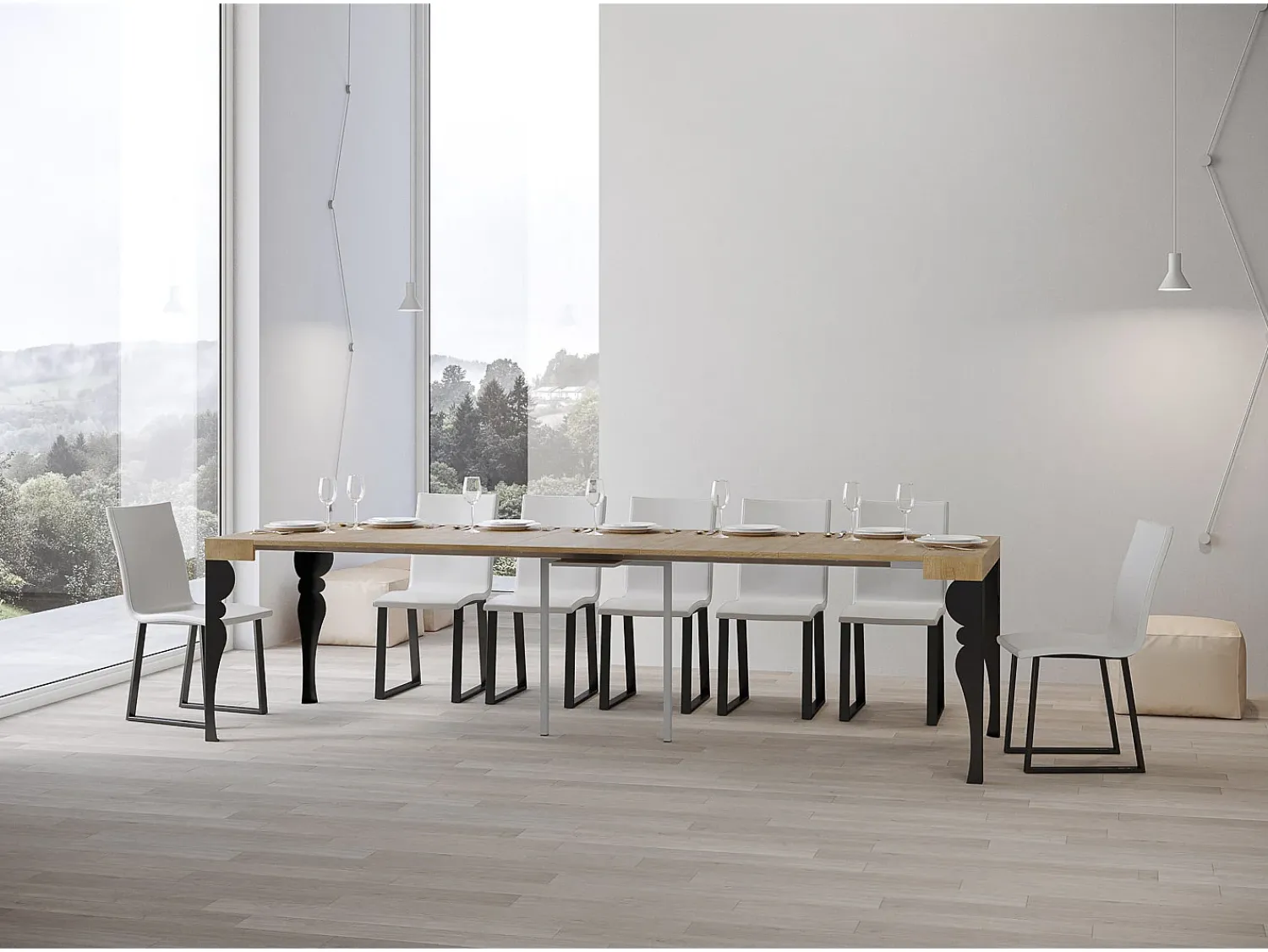 Discount ITAMOBY Mesa consola extensível 90x40/300 cm Paxon Carvalho Natural quadro Antracite Natural claro
