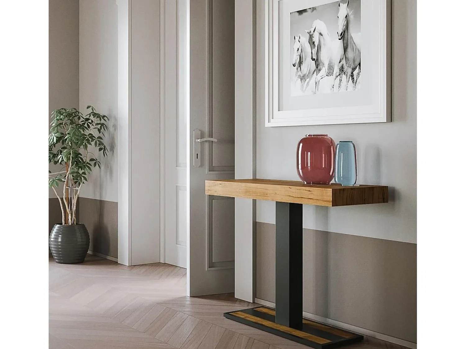 Consola|ITAMOBY Mesa consola extensível 90x40/196 cm Capital Small Carvalho Natural quadro Antracite Natural claro