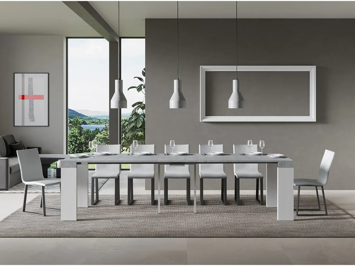 ITAMOBY Mesa consola extensível 90x40/300 cm Roxell Mix plano Cimento - estrutura Cinza Branca^ Consola