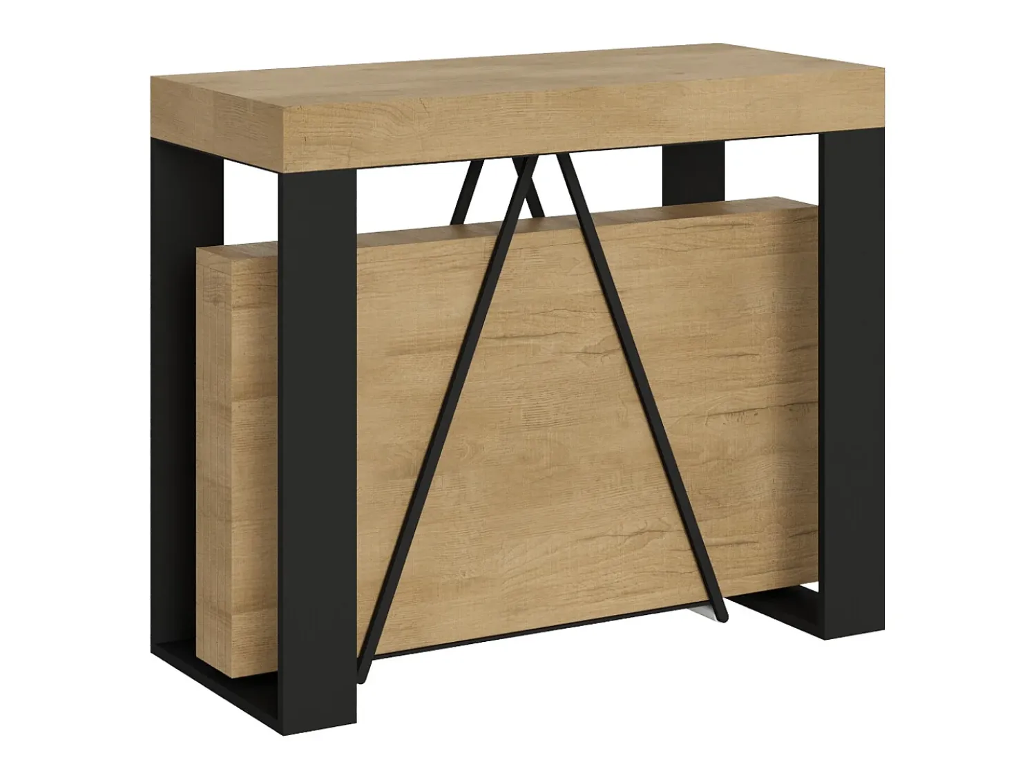 Consola|Ityhome Mesa consola extensível 90x40/196 cm Zamat Small carvalho natural quadro antracite Castanho