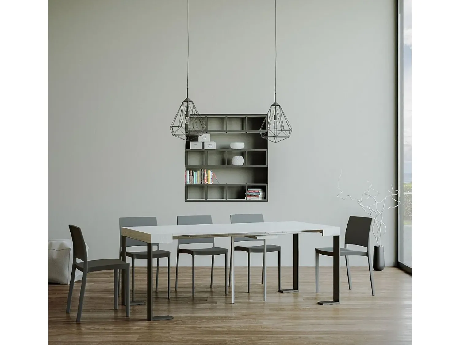 Consola|ITAMOBY Mesa consola extensível 90x40/196 cm Tecno Small Cinza Branca quadro Antracite Branco
