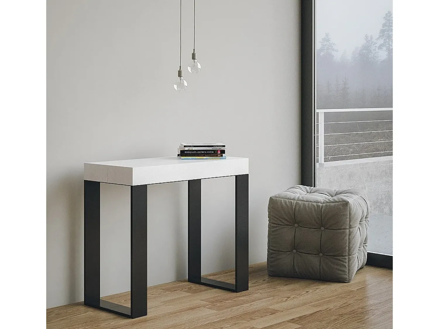 Consola|ITAMOBY Mesa consola extensível 90x40/196 cm Tecno Small Cinza Branca quadro Antracite Branco