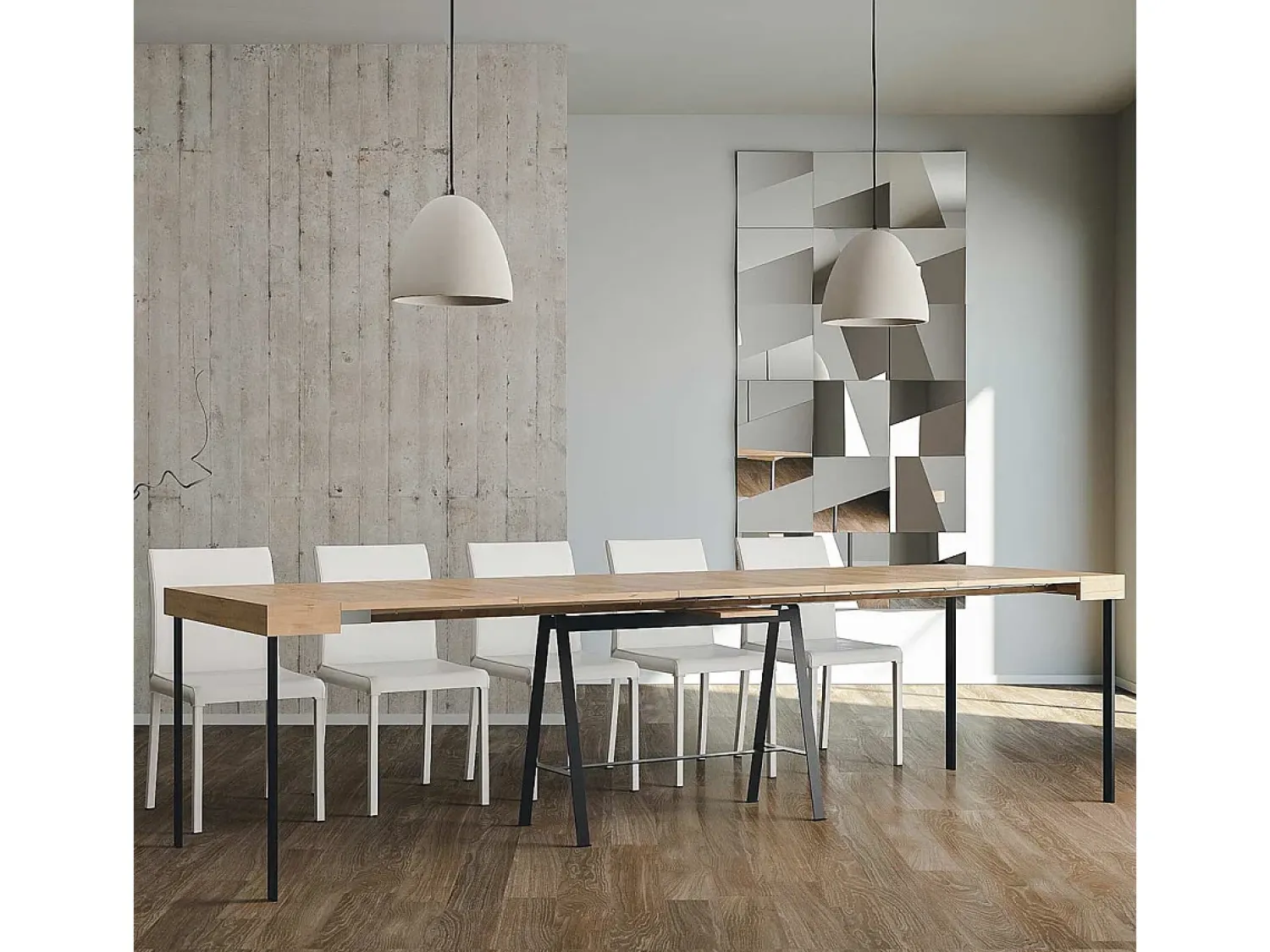 Consola*ITAMOBY Mesa consola extensível 90x40/300 cm Banco Carvalho Natural quadro Antracite Natural claro