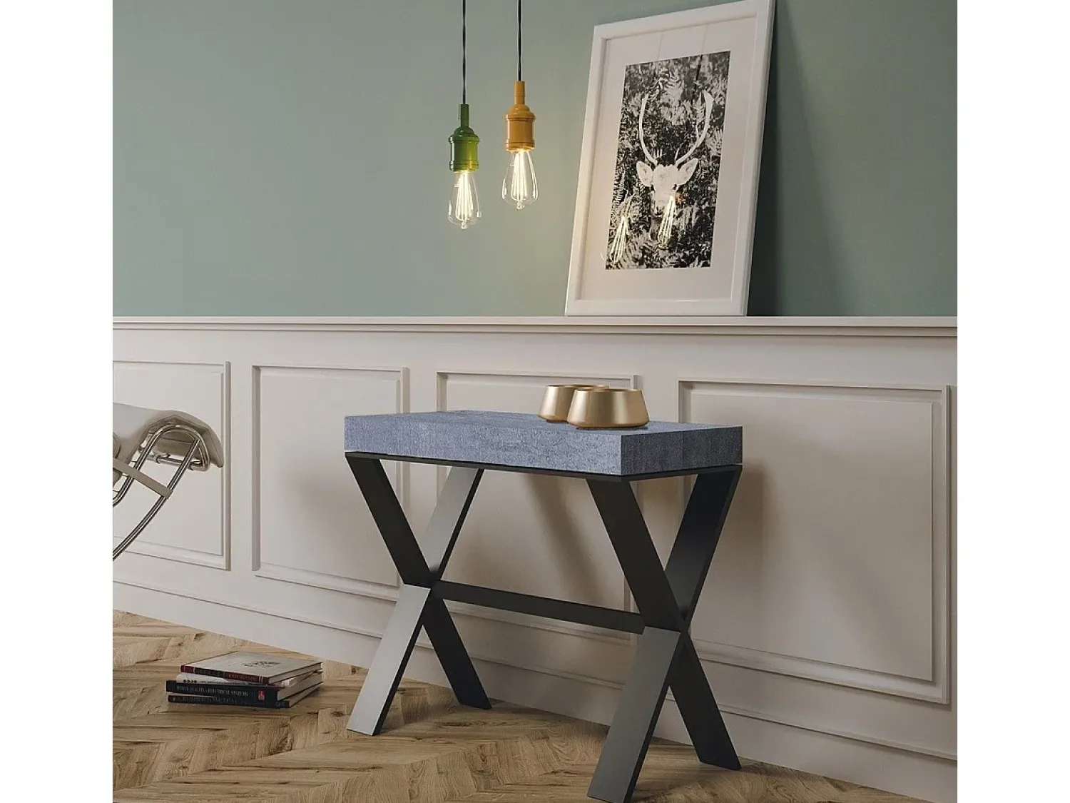 Consola*ITAMOBY Mesa consola extensível 90x40/196 cm Xenia Small Cimento quadro Antracite Cinzento