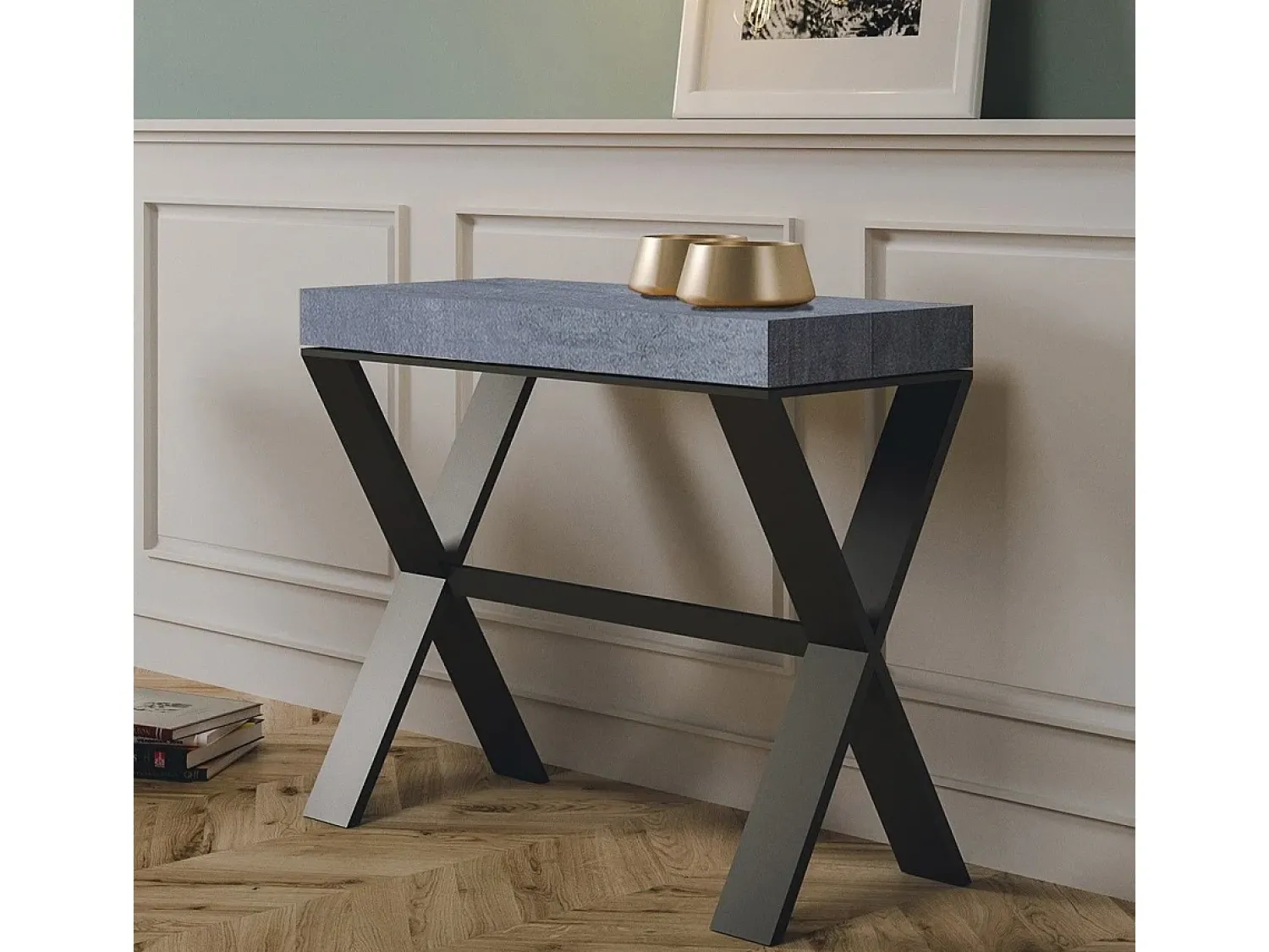 Consola*ITAMOBY Mesa consola extensível 90x40/196 cm Xenia Small Cimento quadro Antracite Cinzento