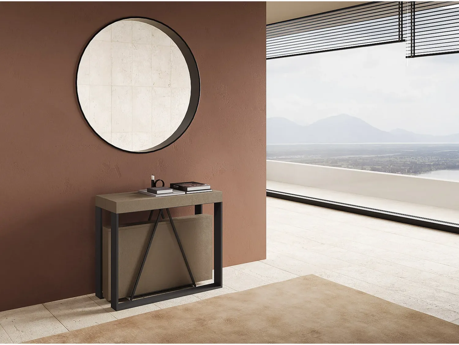 Consola|Ityhome Mesa consola extensível 90x40/196 cm Sketa Small tortora quadro antracite Castanho