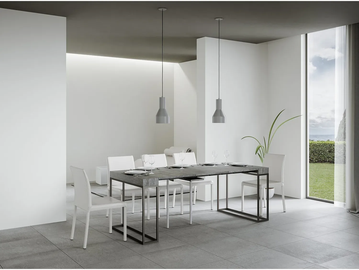 Consola|ITAMOBY Mesa consola extensível 90x40/196 cm Epoca Small Cimento quadro Antracite Cinzento