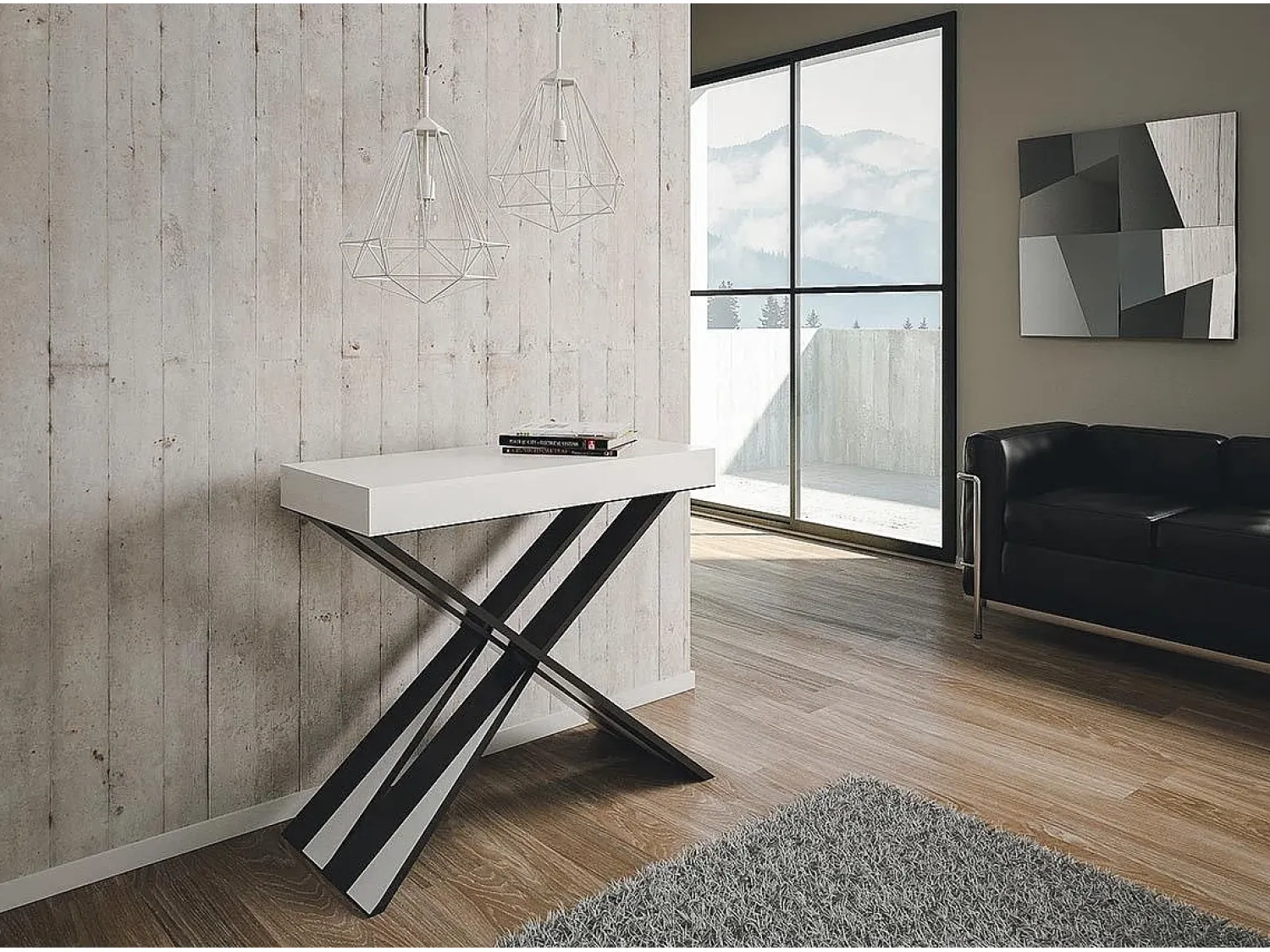 Consola|ITAMOBY Mesa consola extensível 90x40/196 cm Diago Small Cinza Branca quadro Antracite Branco