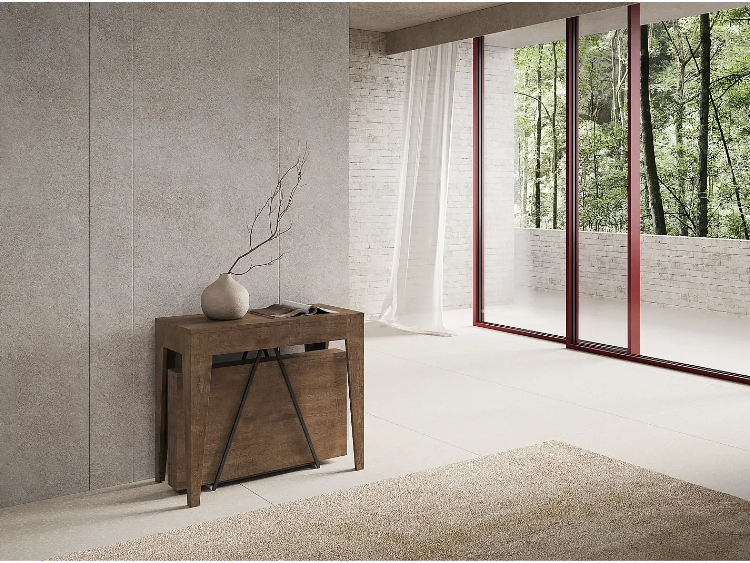 Consola|Ityhome Mesa consola extensível 90x42/198 cm Zima Small nogueira Castanho