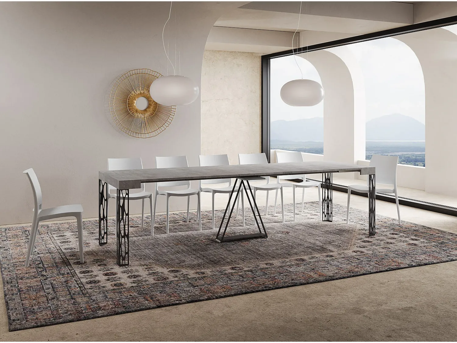 Ityhome Mesa consola extensível 90x40/300 cm Kerpa cimento quadro antracite^ Consola
