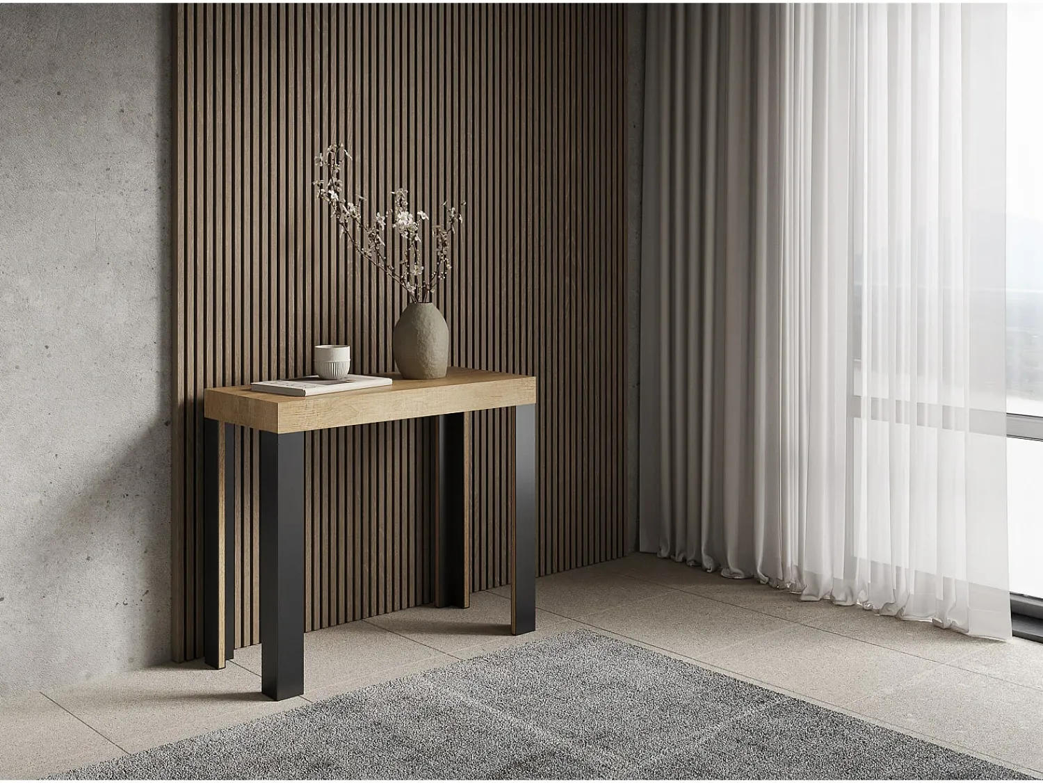 Consola|ITAMOBY Mesa consola extensível 90x40/196 cm Linea Small Carvalho Natural quadro Antracite Natural claro