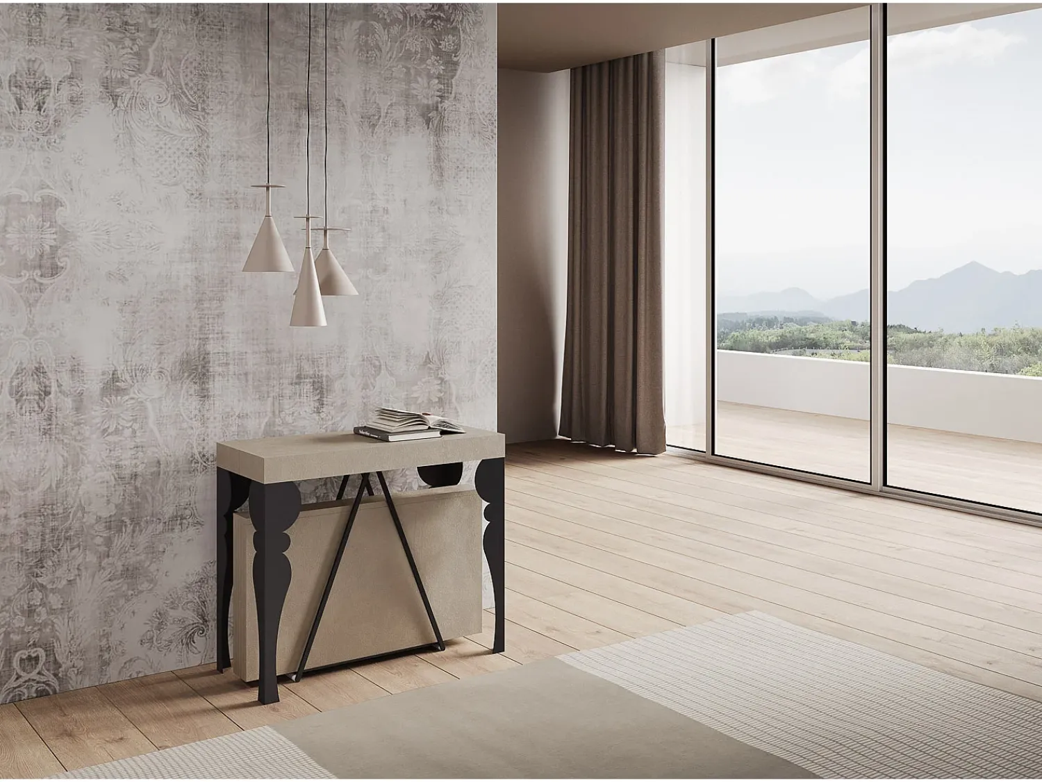 Consola|Ityhome Mesa consola extensível 90x40/196 cm Riza Small caxemira quadro antracite Cinzento