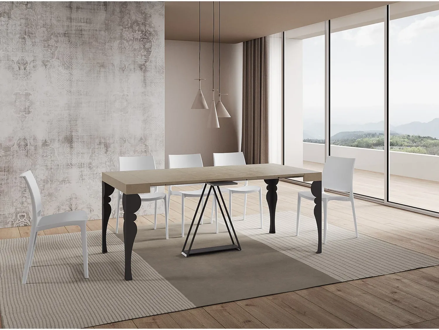 Consola|Ityhome Mesa consola extensível 90x40/196 cm Riza Small caxemira quadro antracite Cinzento