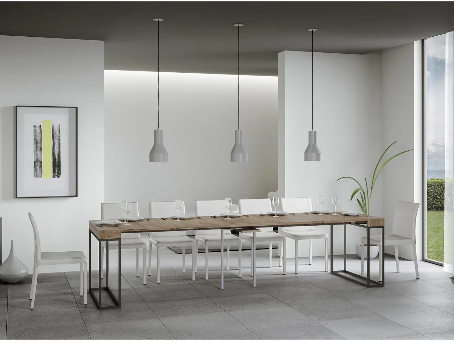 Consola|ITAMOBY Mesa consola extensível 90x40/300 cm Epoca Carvalho Natural quadro Antracite Natural claro