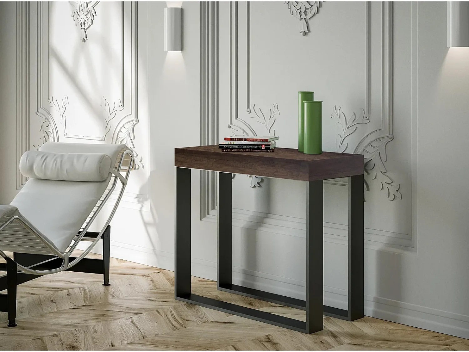 Outlet ITAMOBY Mesa consola extensível 90x40/300 cm Elettra Nogueira quadro Antracite Natural escuro