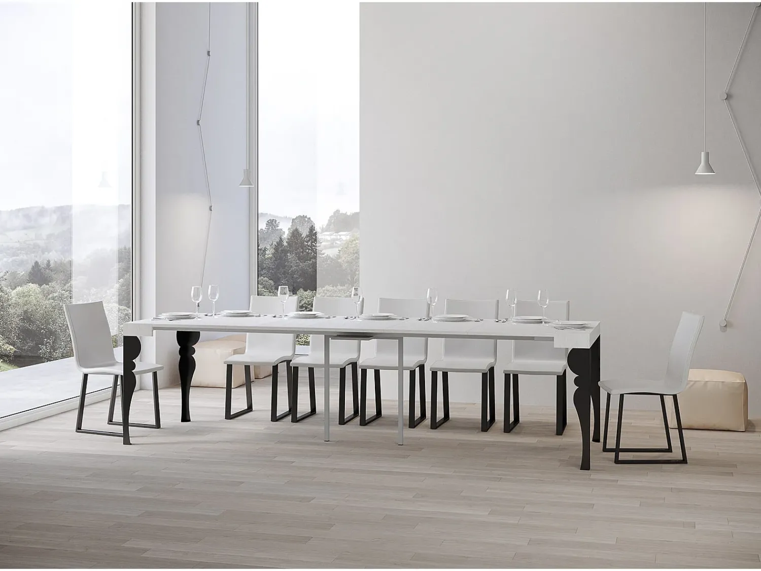 Consola|ITAMOBY Mesa consola extensível 90x40/300 cm Paxon Cinza Branca quadro Antracite Branco