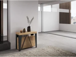 Clearance Ityhome Mesa consola extensível 90x40/196 cm Algo Small carvalho natural quadro antracite Castanho