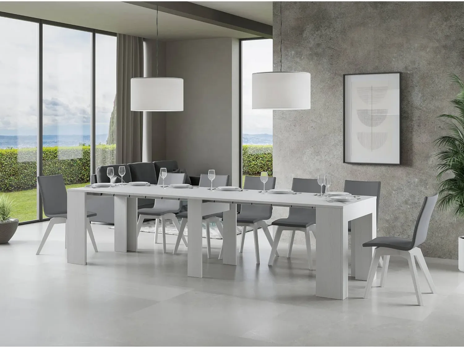 Consola*ITAMOBY Mesa consola extensível 90x49/307 cm Extra Cinza Branca extensões internas Branco
