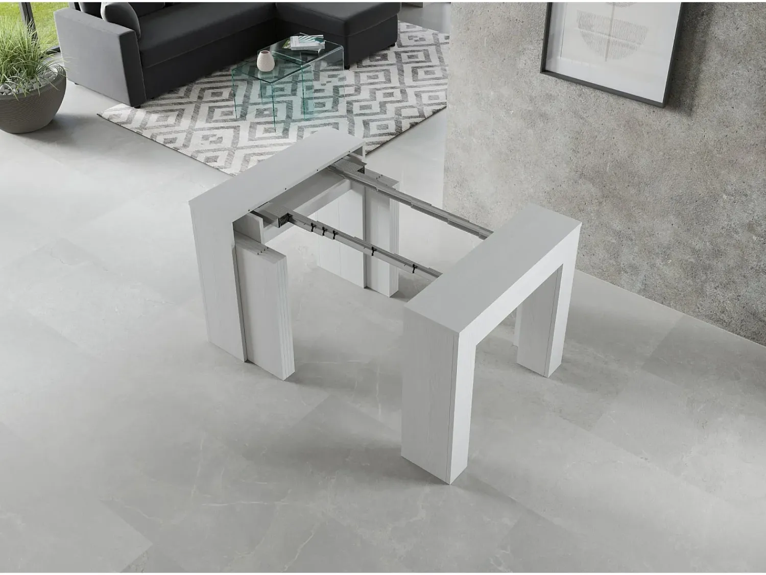 Consola*ITAMOBY Mesa consola extensível 90x49/307 cm Extra Cinza Branca extensões internas Branco