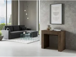 Consola*ITAMOBY Mesa consola extensível 90x49/307 cm Extra Nogueira extensões internas Natural escuro