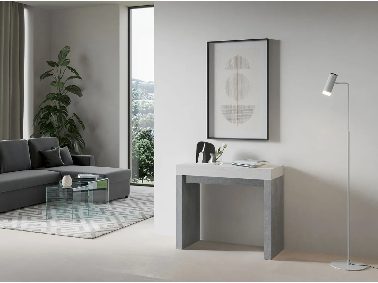 Outlet ITAMOBY Mesa consola extensível 90x40/196 cm Roxell Mix Small plano Cinza Branca - estrutura Cimento Cinzento / Branco