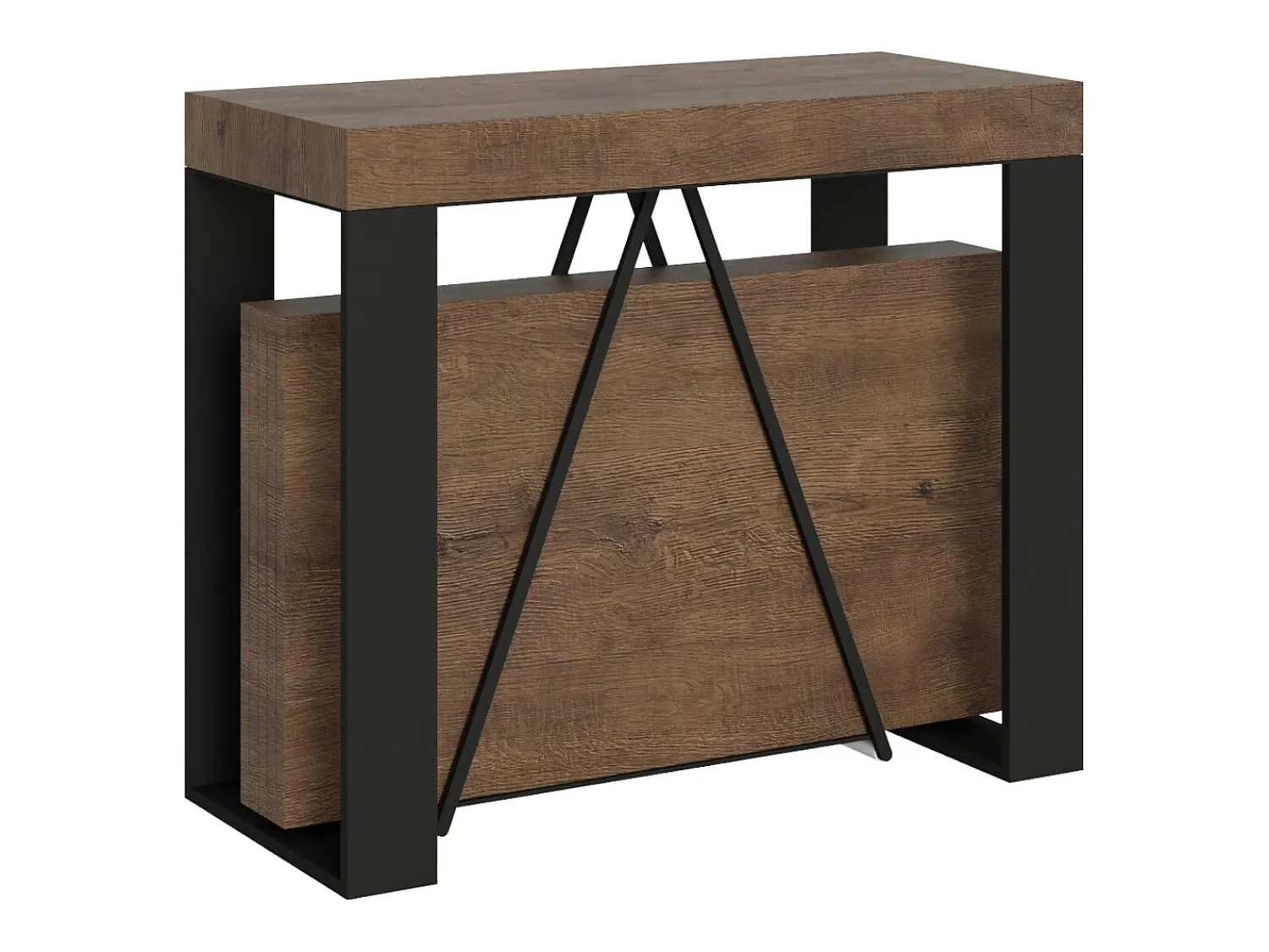 Consola*Ityhome Mesa consola extensível 90x40/196 cm Zamat Small nogueira quadro antracite Castanho
