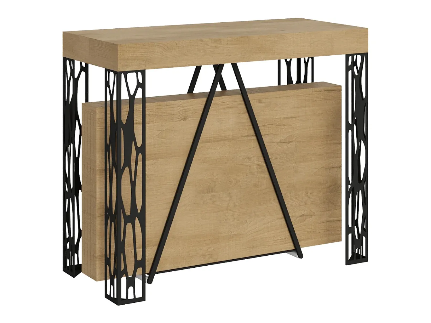 Consola|Ityhome Mesa consola extensível 90x40/300 cm Kerpa carvalho natural quadro antracite Castanho